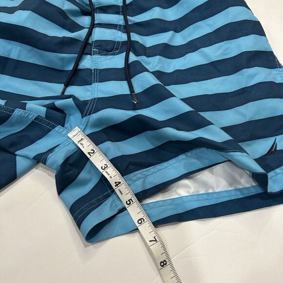 NAUTICA Men’s Swim Suit Trunk LARGE Blue Stripe Sail Logo On Leg - Picture 7 of 7